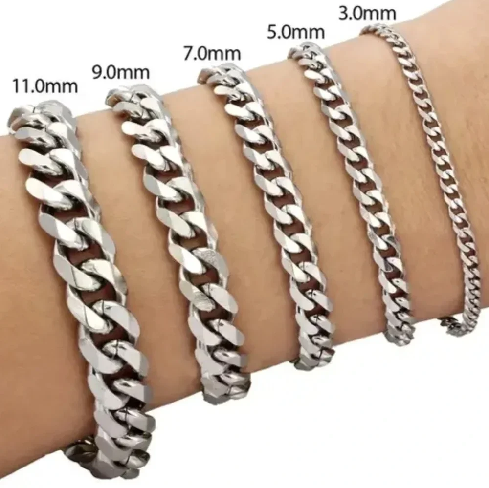 Stainless steel Cuban curb chain link bracelet, 11mm wide